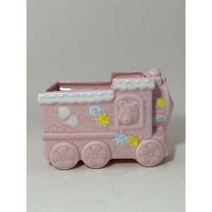 Vintage Pink Ceramic Train Planter Teddy Bear Bunny Nursery Decor Made in Taiwan
